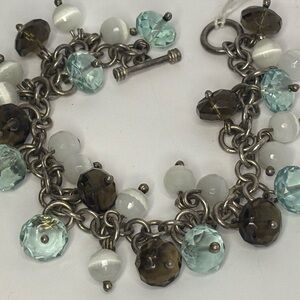Charming Sterling Silver Beaded Bracelet with Cats Eye Beads